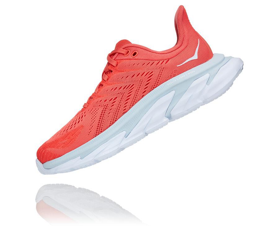 Running Shoes Womens - Hoka One One Clifton Edge - Red/White - UTVKFDP-15